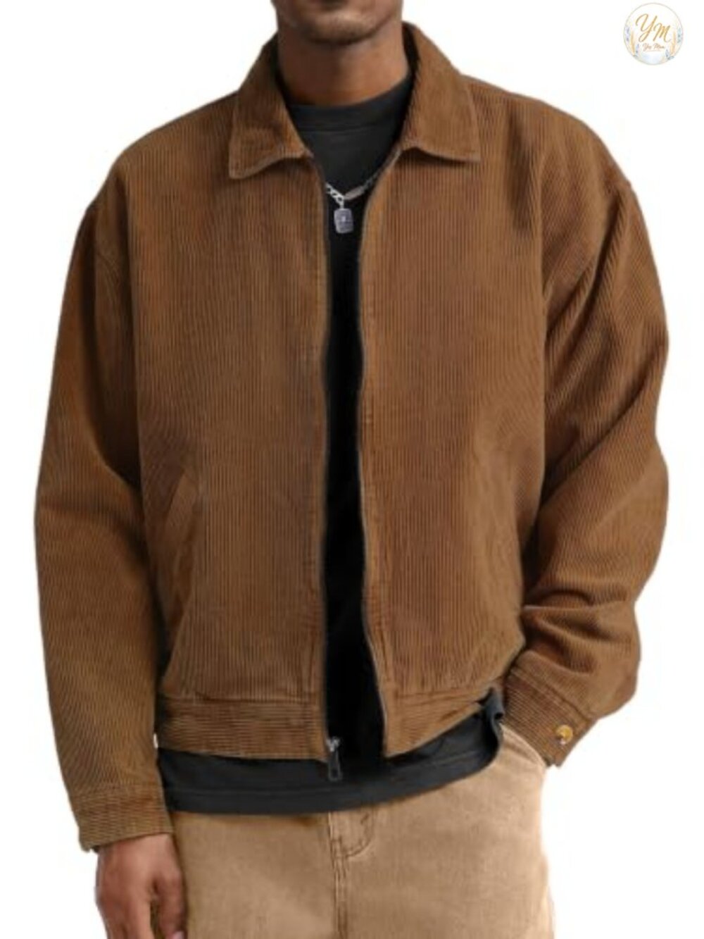 Corduroy Bomber Collared Jacket Full Zip Up Lightweight Silky Lined